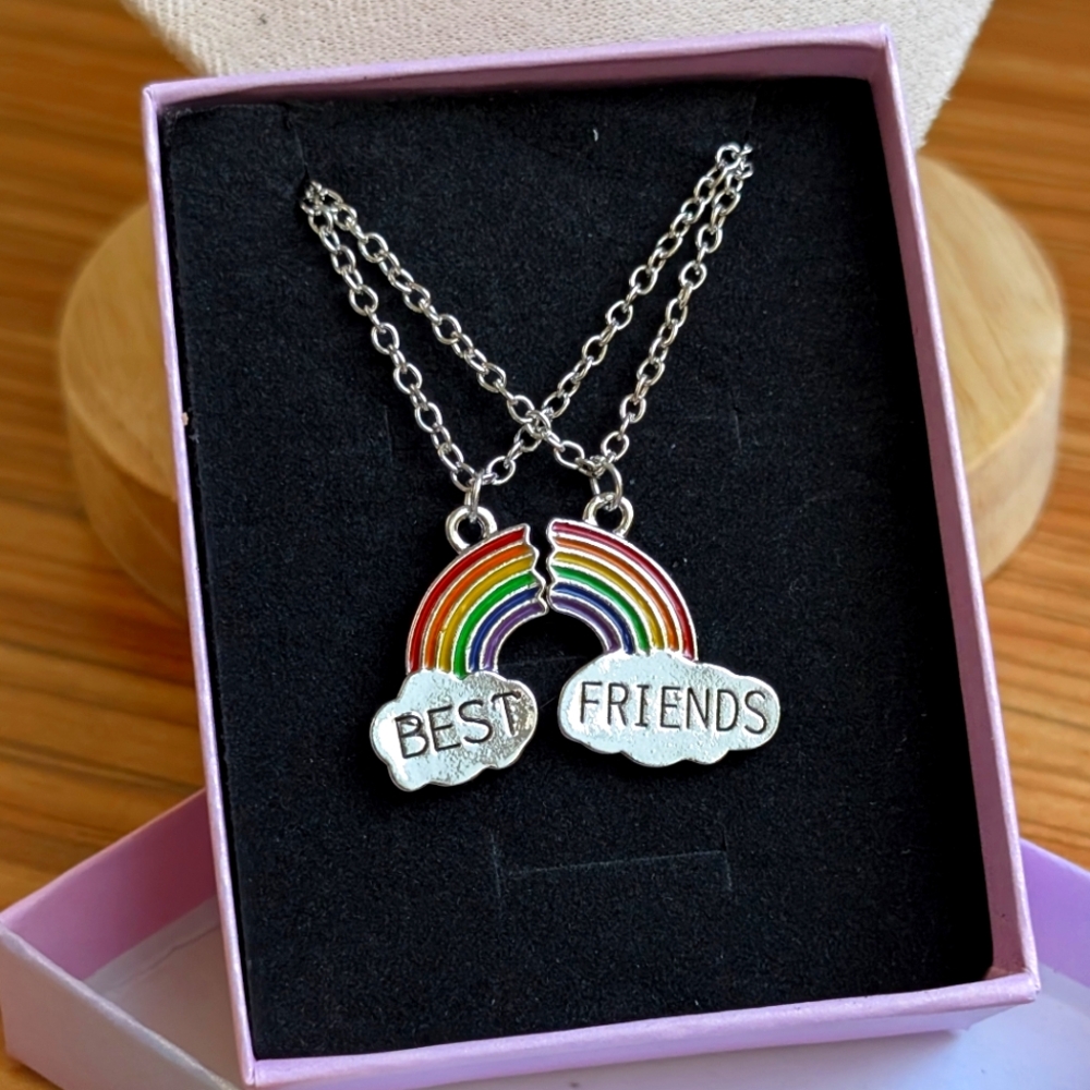 NEW ❤️ Best Friend Rainbow cloud necklace gift set kids BFF jewelry gift box